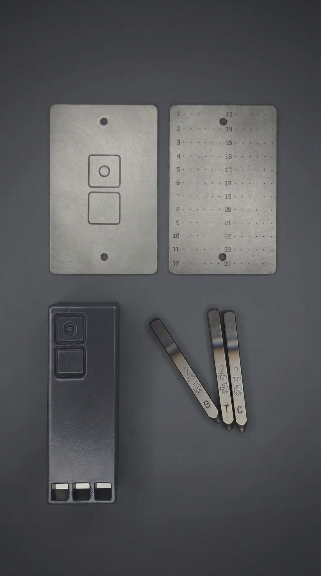 ZERONE Core Stamp Bundle – plate and stamps on dark background