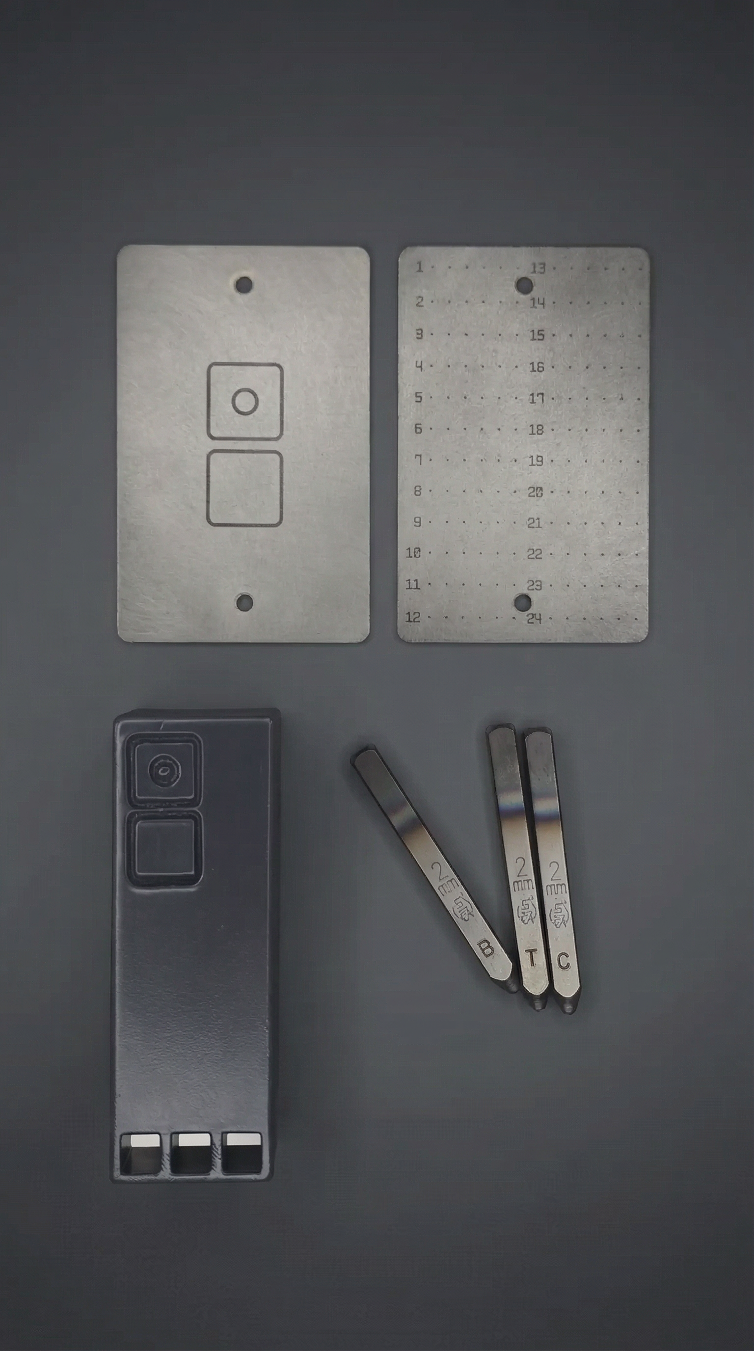 ZERONE Core Stamp Bundle – plate and stamps on dark background