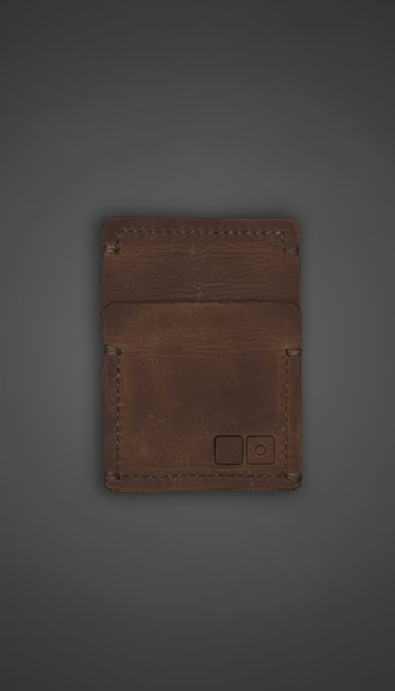 ZERONE leather wallet open – interior titanium plate holder