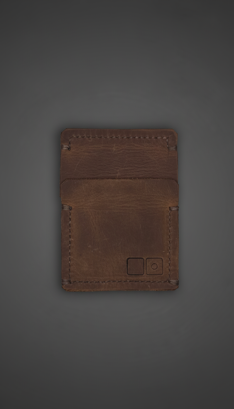 ZERONE leather wallet open – interior titanium plate holder